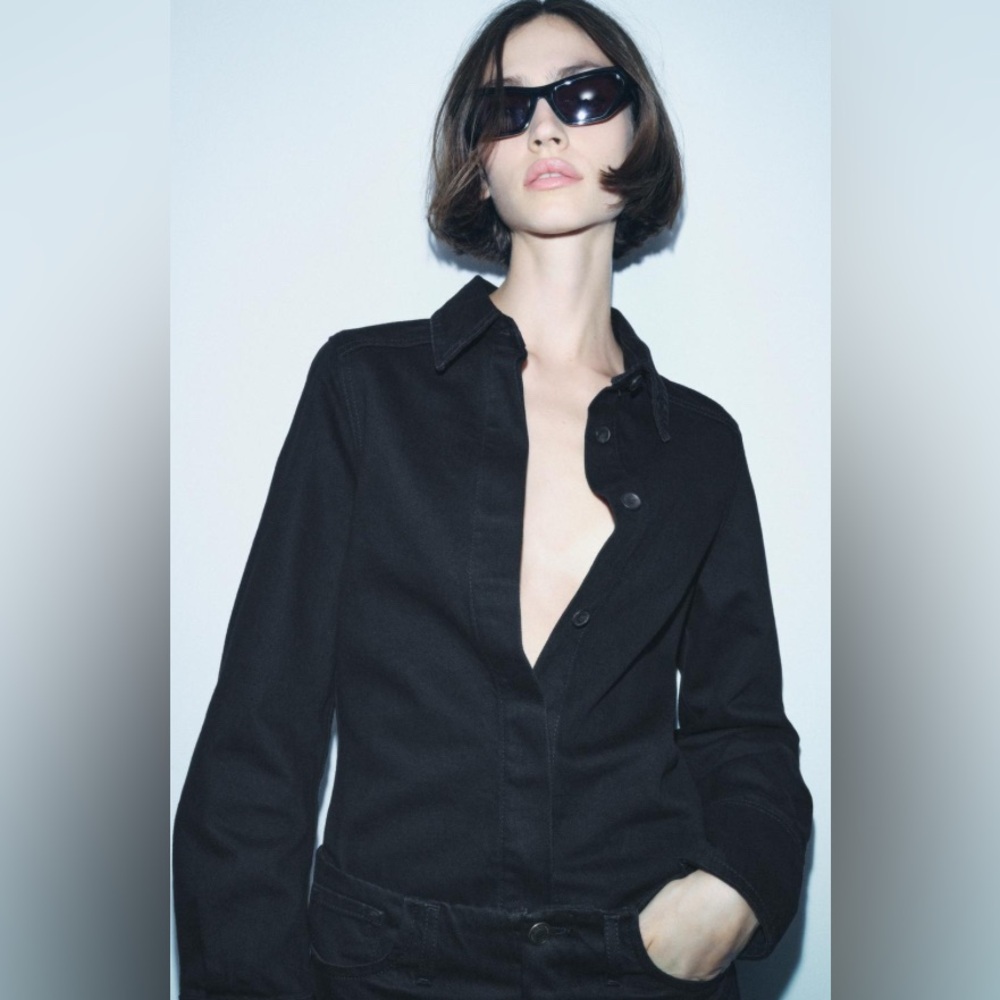 ZARA black slim fitting denim shirt size large